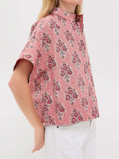 Stand Collar Floral Print Shirt