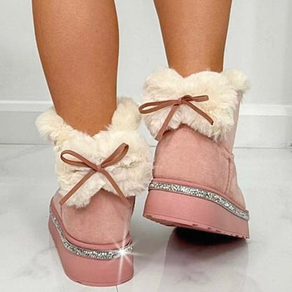 Crystal Trim Plush Faux Fur Slip-on Boots