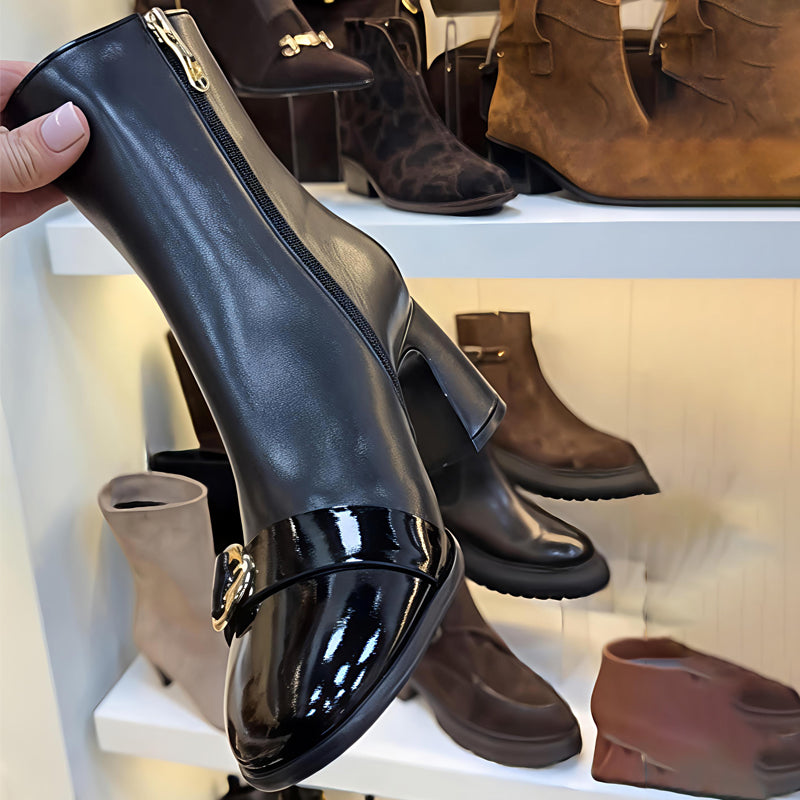 Metal Floral Thick Side Zip Ankle Boots