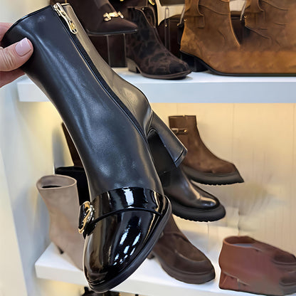 Metal Floral Thick Side Zip Ankle Boots