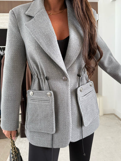 Drawstring Waist Pockets Blazer
