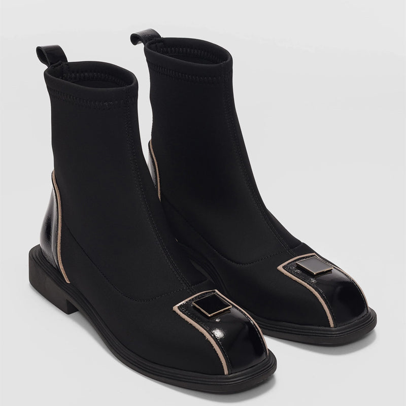 Square-shaped Accessory Details Women's Elastic Boots