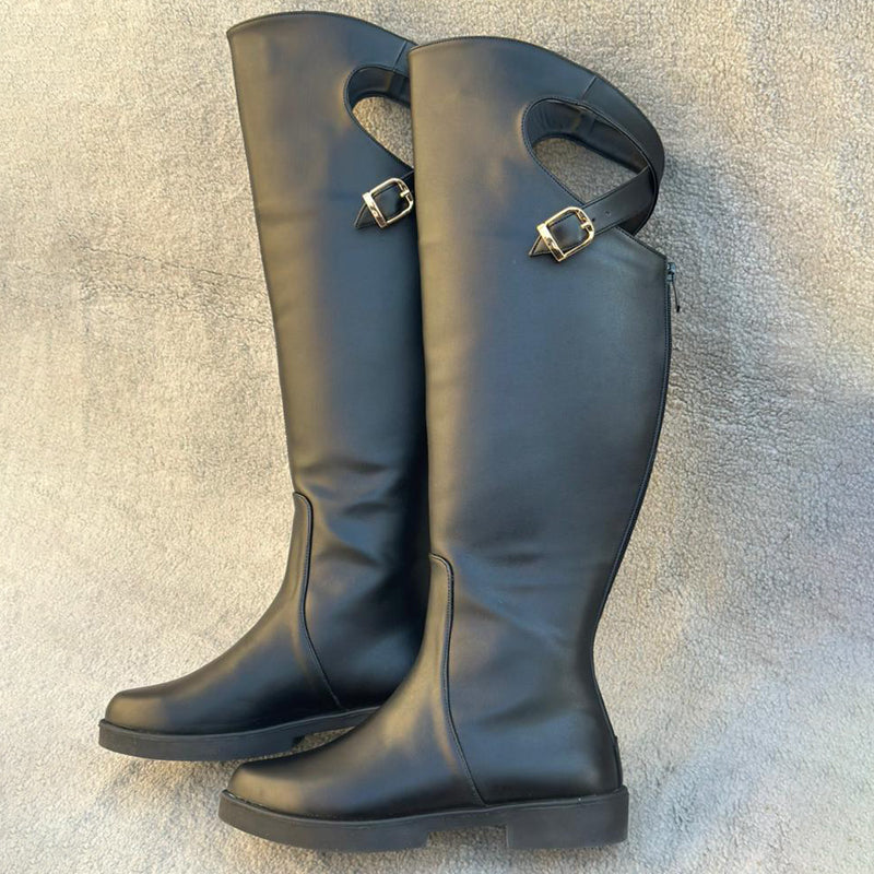 Hollowed Out Cross-Buckle Boots