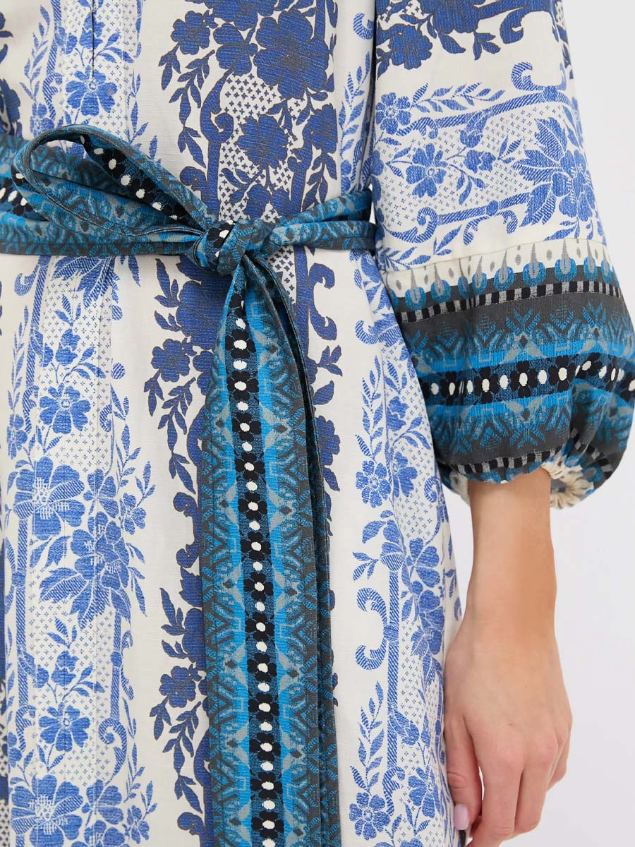 Split Neck Printed Long Slleve Maxi Dress