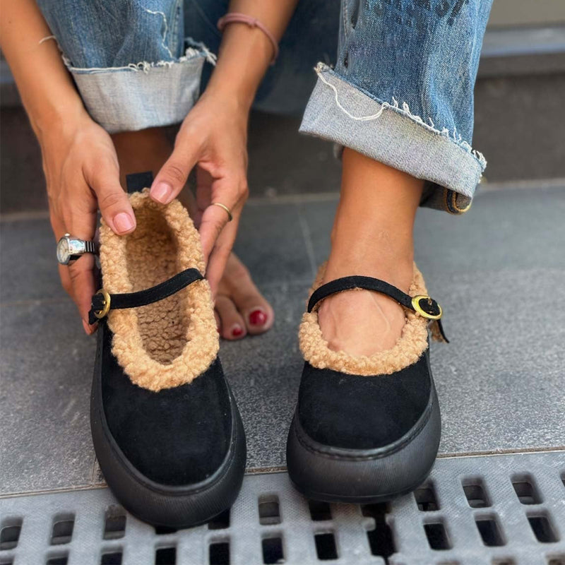 Faux Suede Fleece-lined Ballet Flats