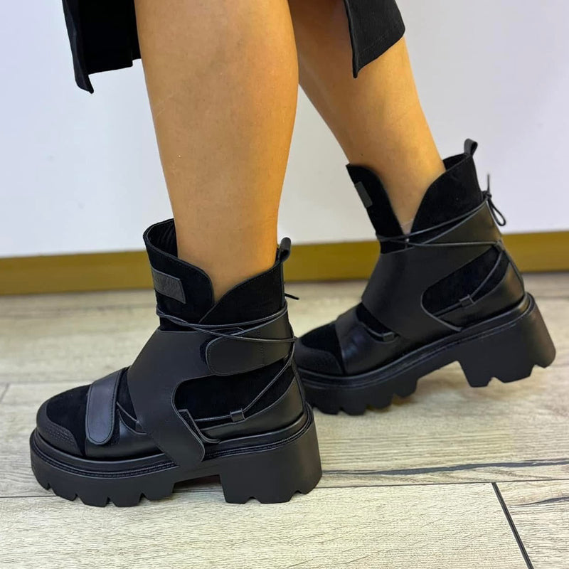 Patchwork Platform Round Toe Martin Boots