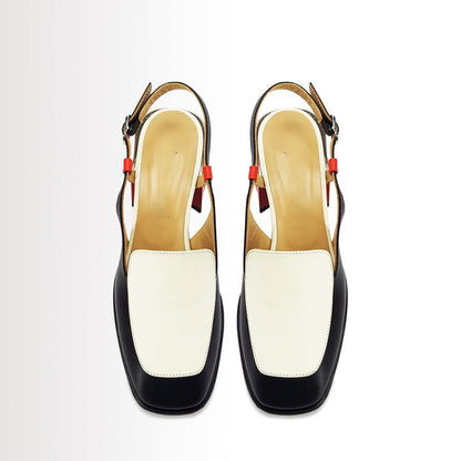 Open Tape Contrast Heeled Casual Leather Shoes