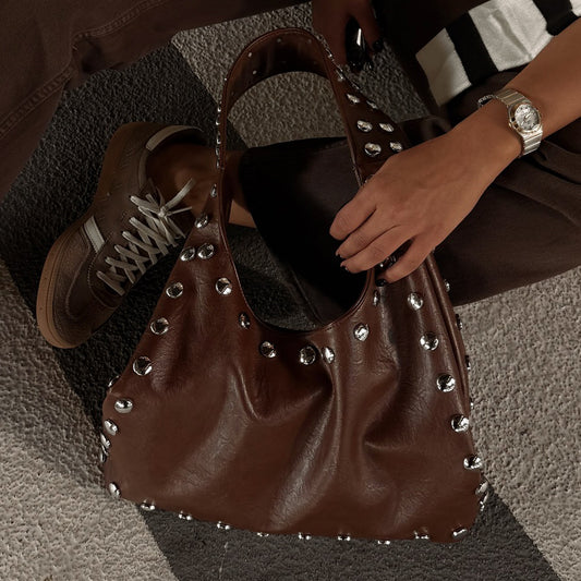 Vintage Studded Large Capacity Handbag Underarm Bag