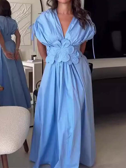 Elegant V-neck 3D Floral Dress