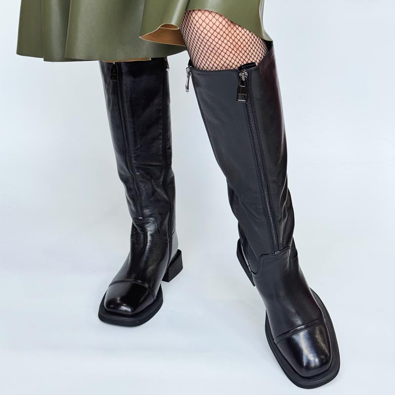 Square Heel Fleece-lined Zip Up Boots