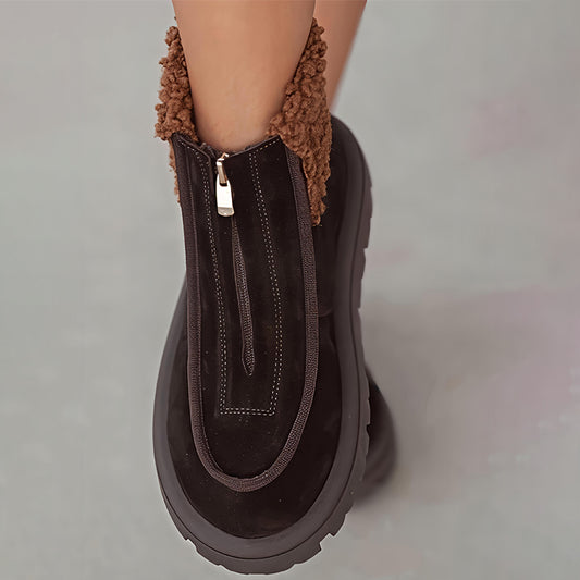 Zip Up Fleece-lined Round-toed Boots