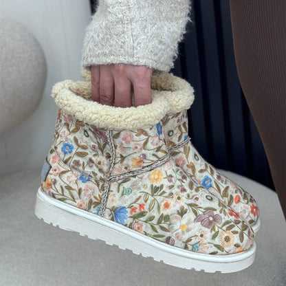 Floral-Print Lambswool Flat Snow Boots