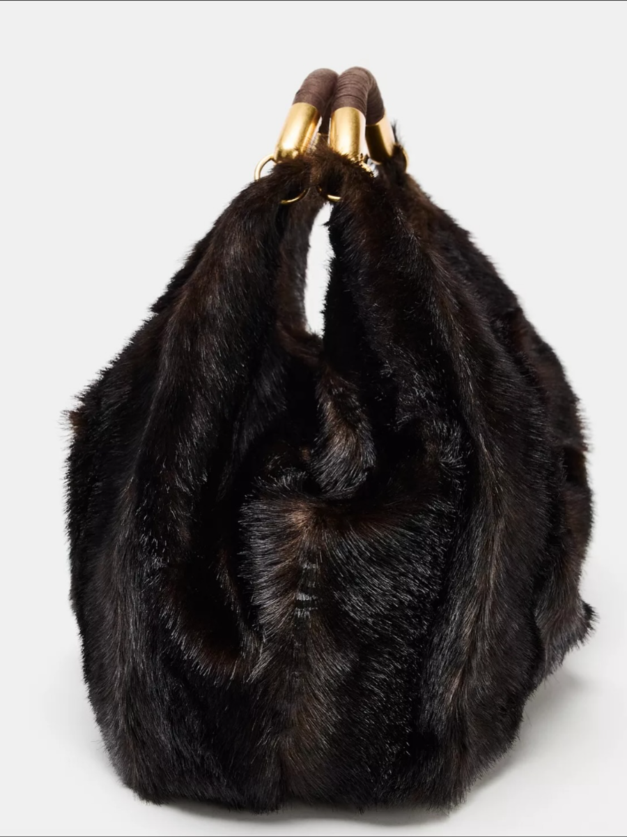 Faux Fur With Gold Handbag