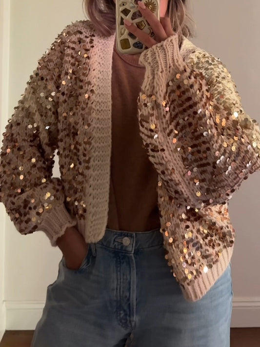 Sequin Open Front Cardigan Sweater