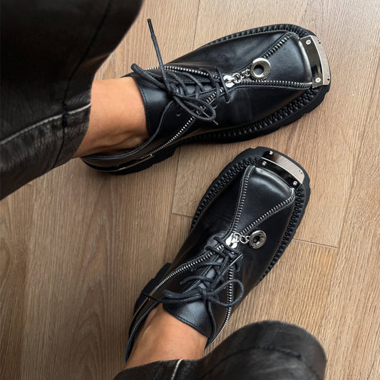 Zip-soled Leather Shoes With Square Toe