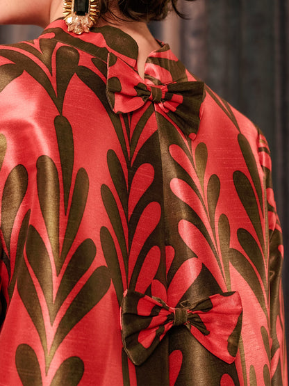 Elegant Print Back Bow Dress