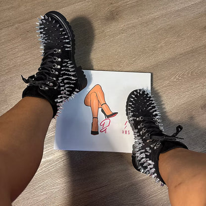 Silver Spiked Lace-up Platform Martin Boots