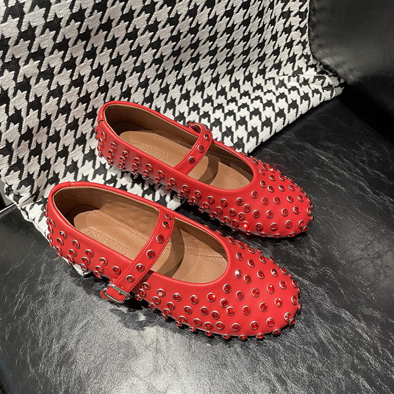 Rhinestone Studded Flat Comfortable Ballet Shoes