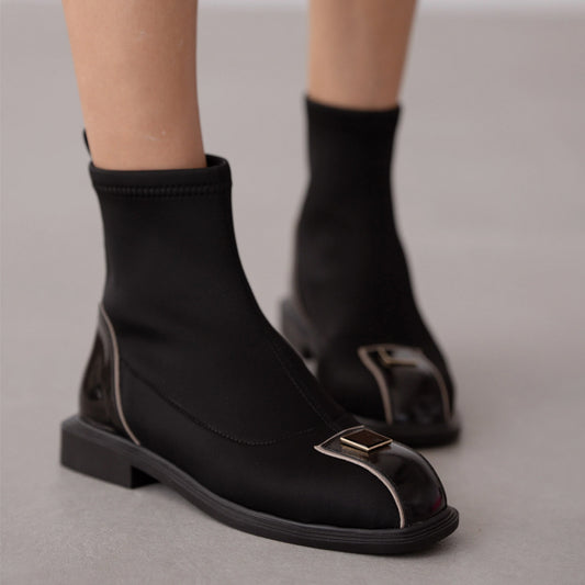Square-shaped Accessory Details Women's Elastic Boots