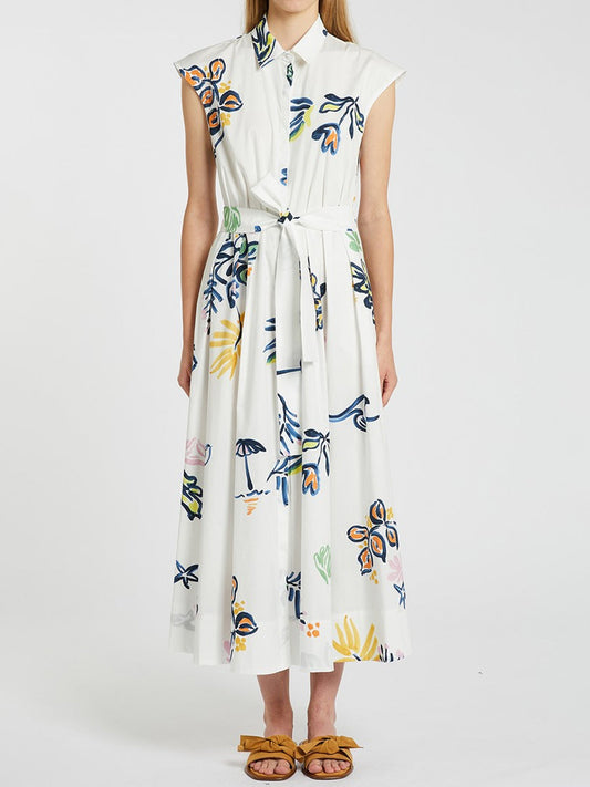 Sleeveless Printed Belted Shirtdress