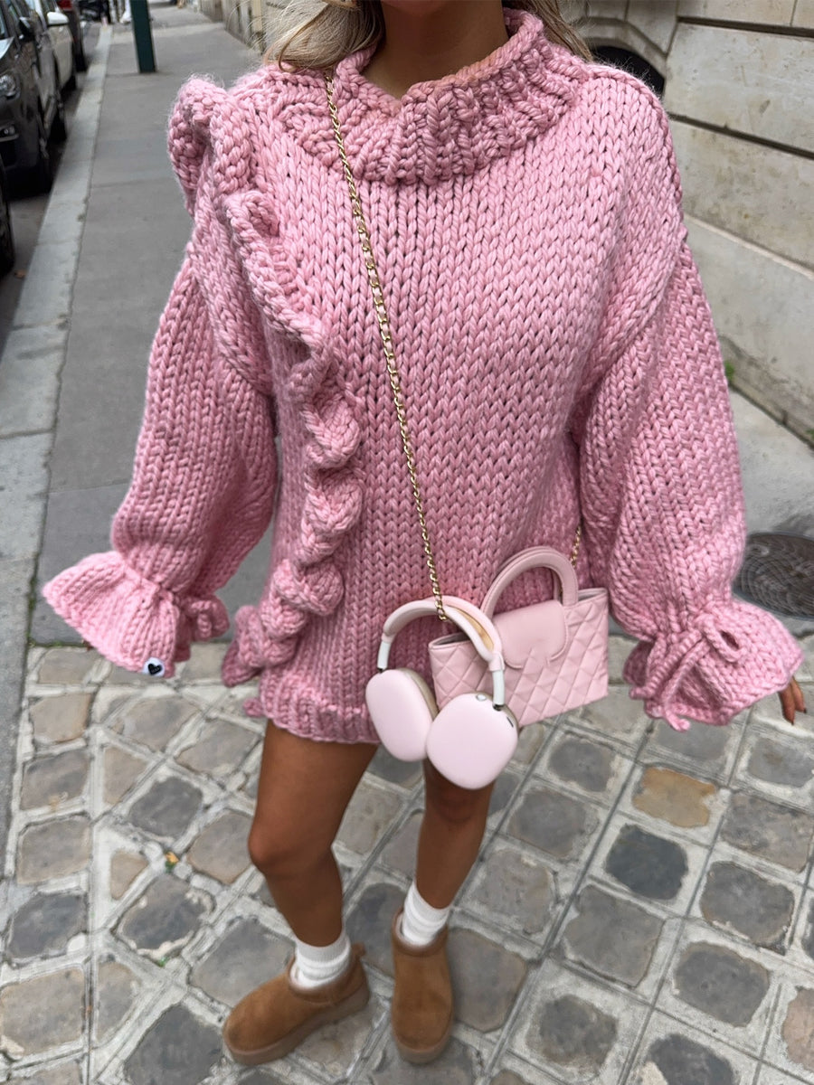 Oversized Ruffle Bell Sleeves Sweater Chunky Dress