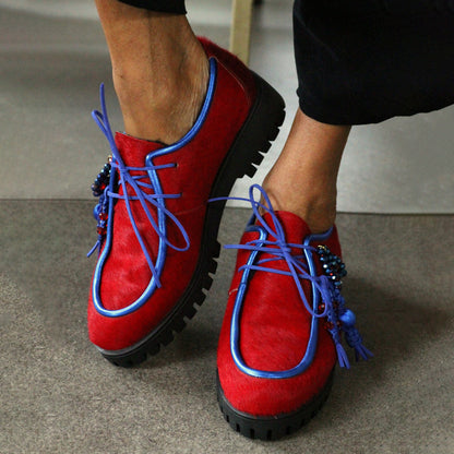 Faux Fur Beaded Round-toe Loafers