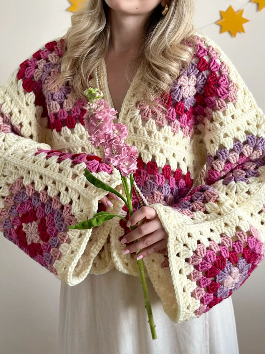 Knitted Long Sleeve Crochet Cardigan