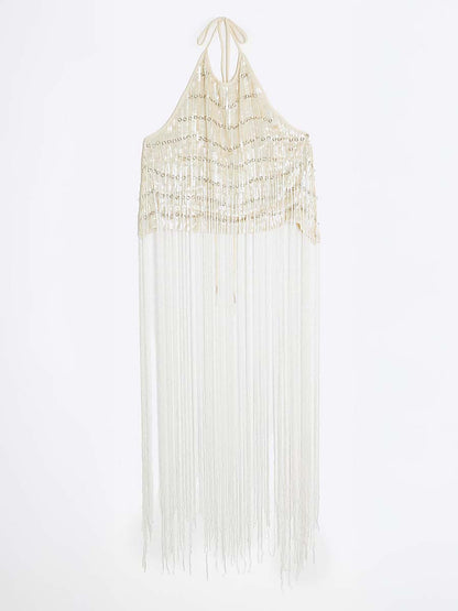 Fringe Sequin Halterneck Top