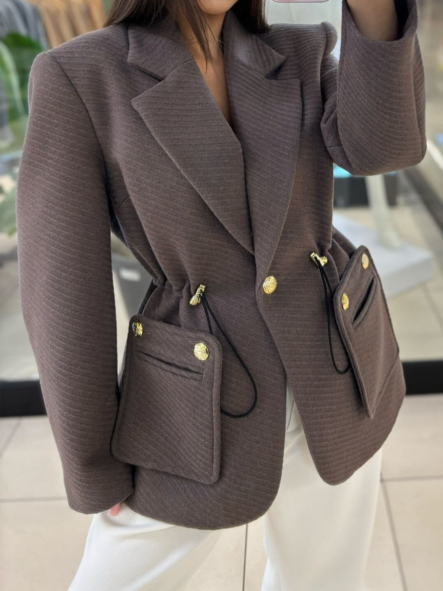 Drawstring Waist Pockets Blazer