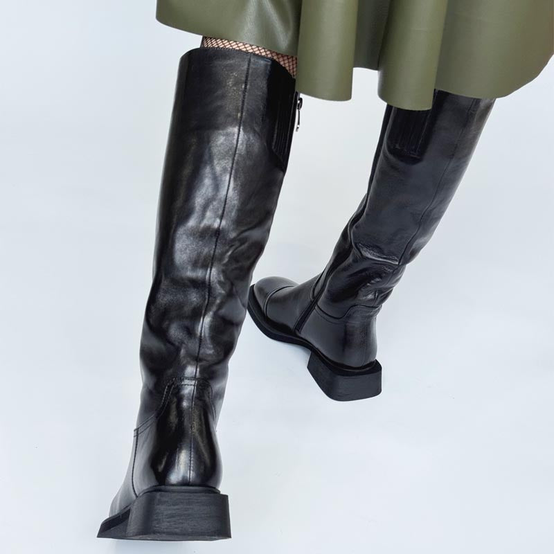 Square Heel Fleece-lined Zip Up Boots