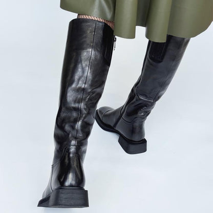 Square Heel Fleece-lined Zip Up Boots