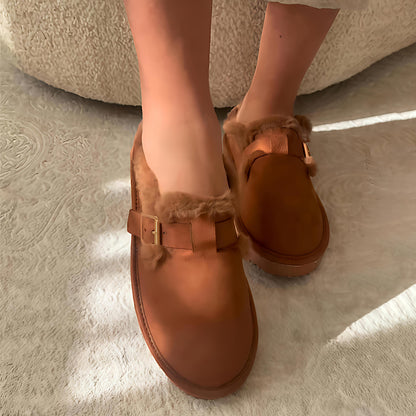 Round Toe Fleece-Lined Flat Bean Shoes