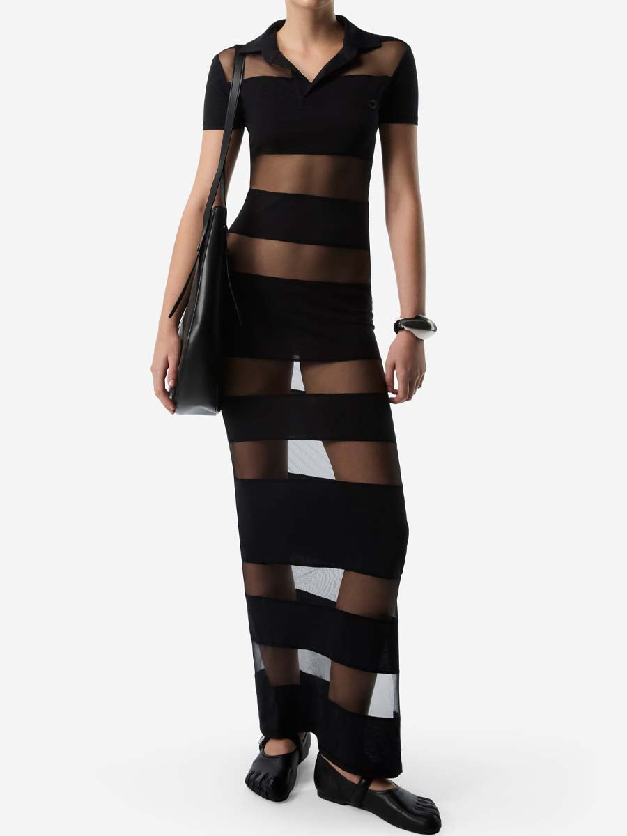 Striped Sheer Polo Maxi Dress