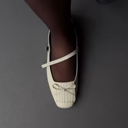 Cream Knit-Front Mary Jane