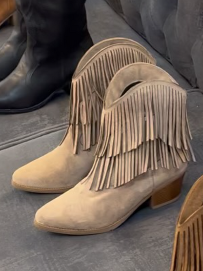 Double-Layer Tassel Naked Boots