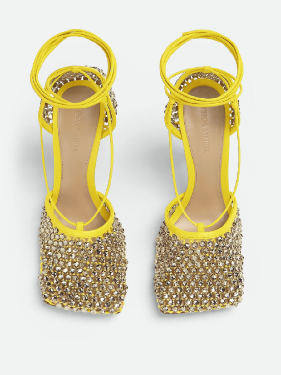 Rhinestone Mesh Leather Sandals