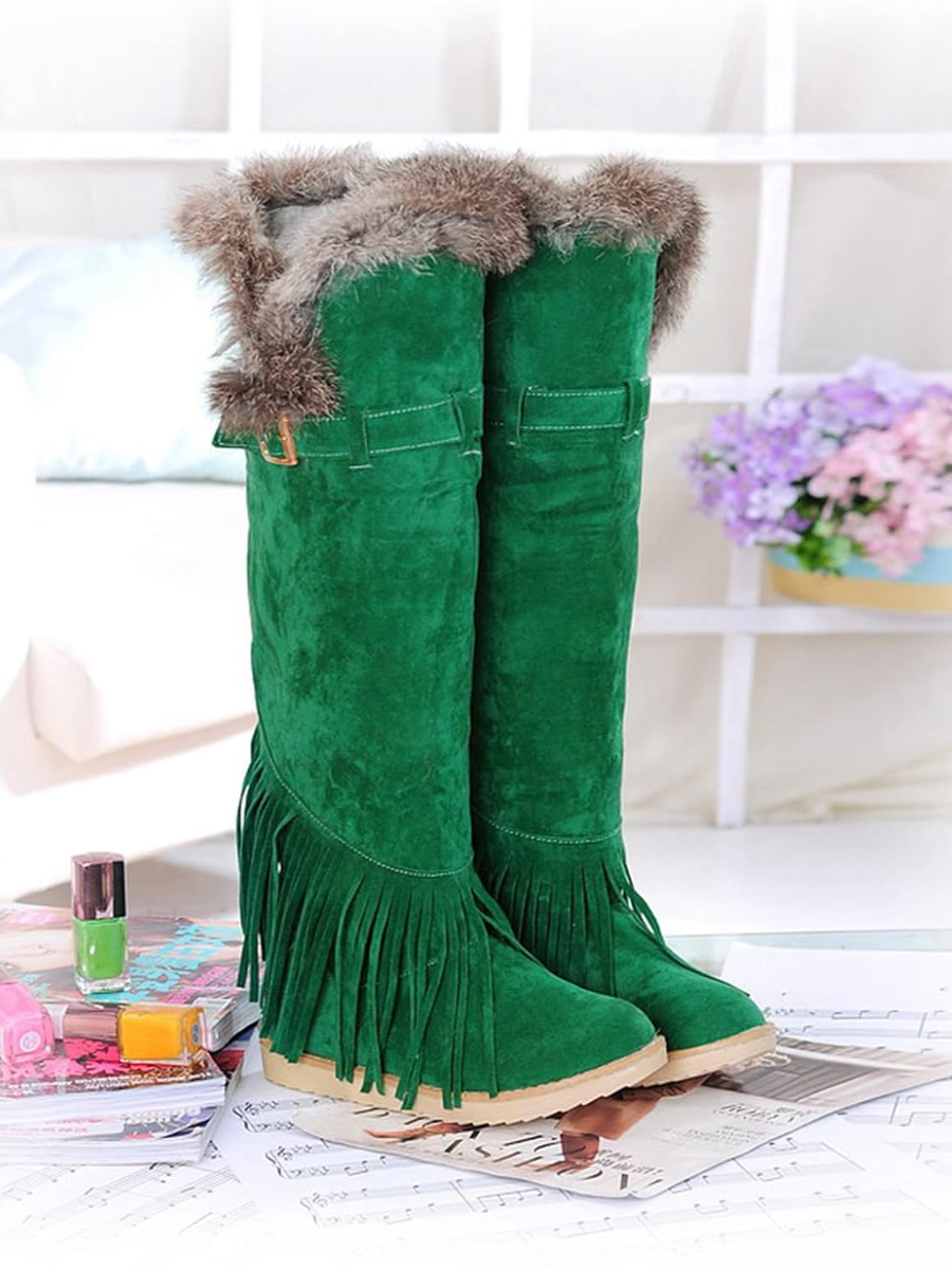 Suede Fringed Flat Boots