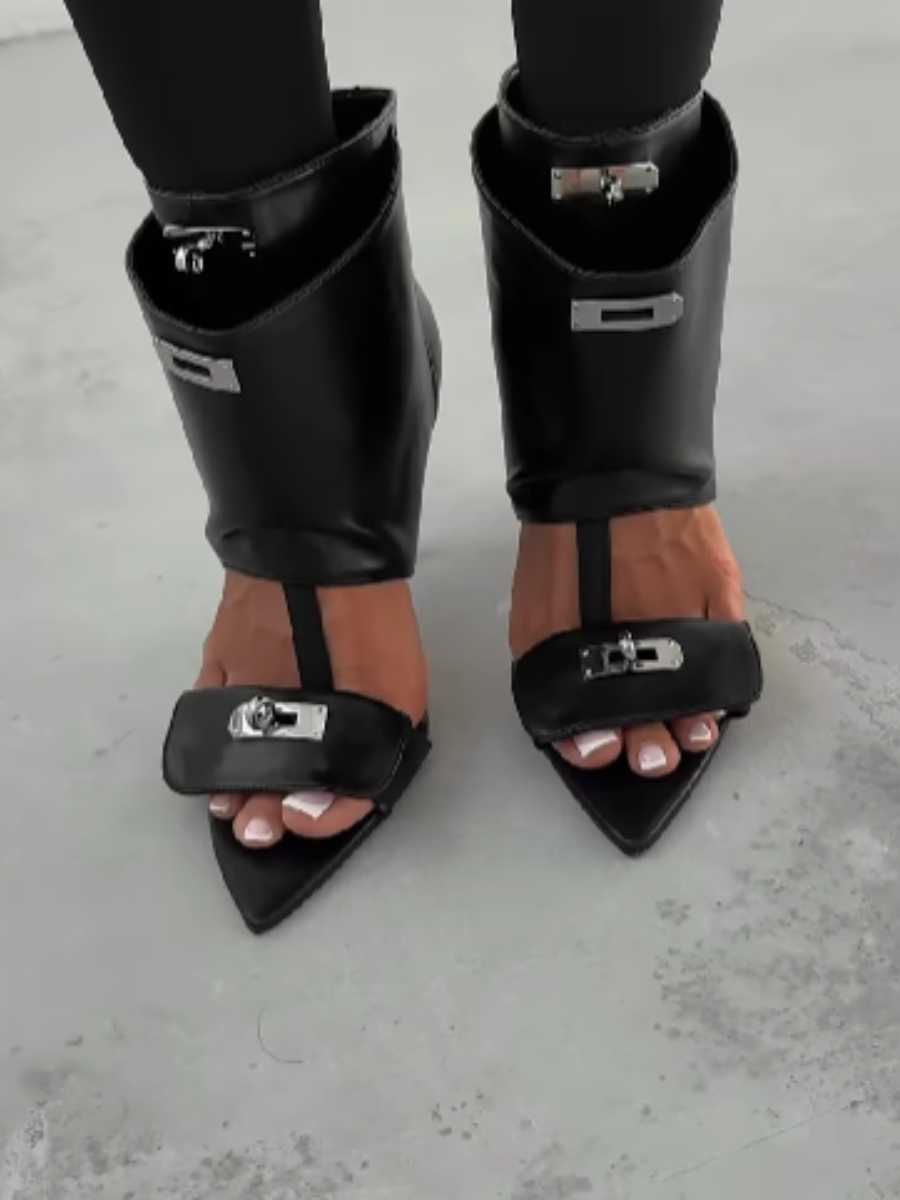 Metallic Buckle High-Heeled Sandals