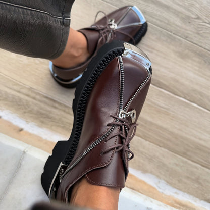 Zip-soled Leather Shoes With Square Toe