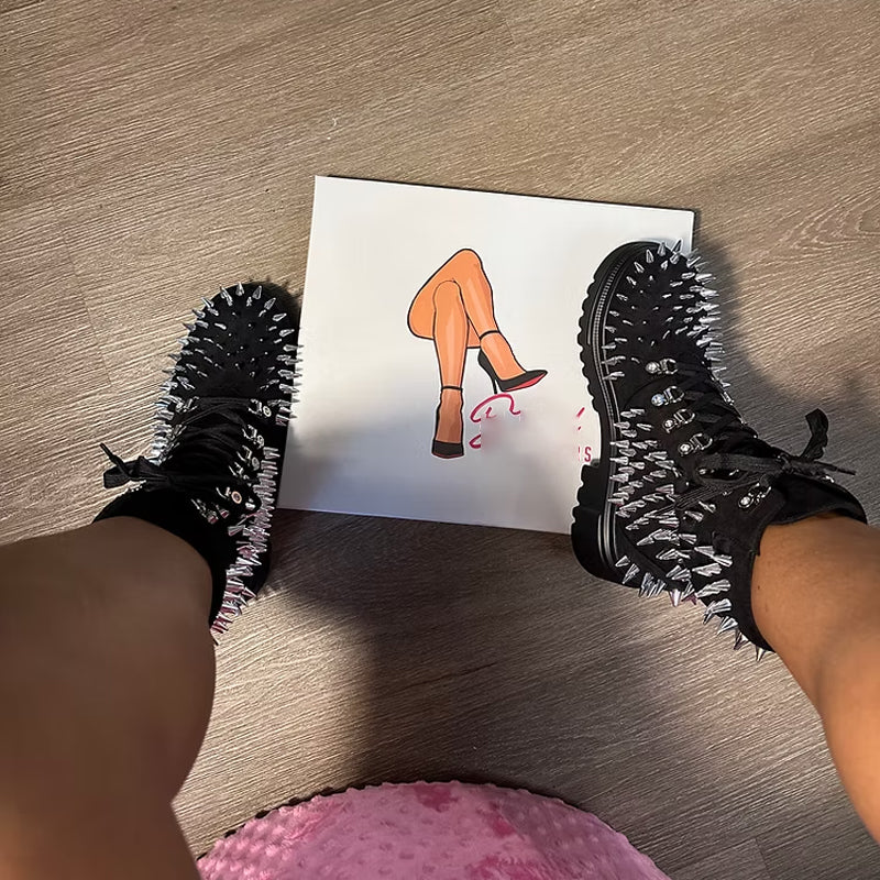 Silver Spiked Lace-up Platform Martin Boots