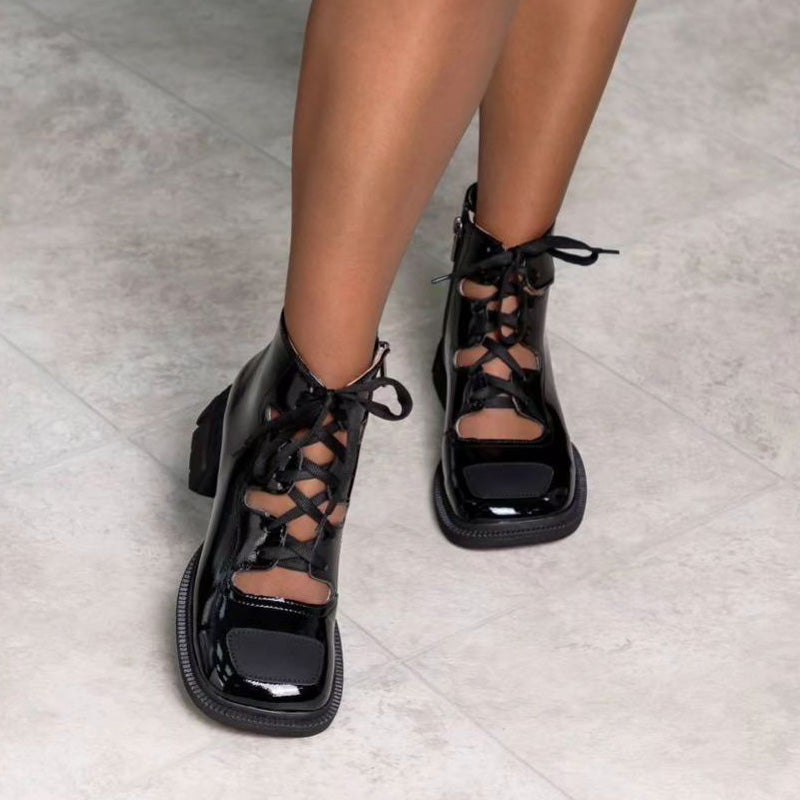 Square Toe Platform Stylish Lace-Up Boots