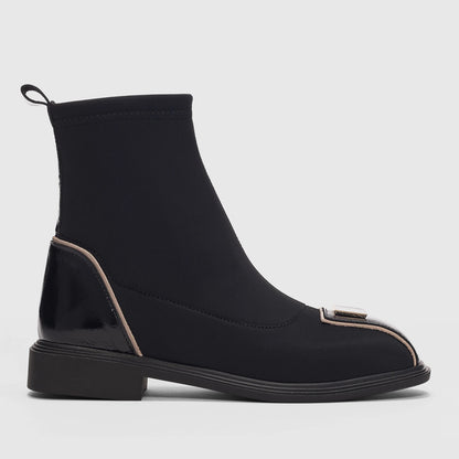 Square-shaped Accessory Details Women's Elastic Boots