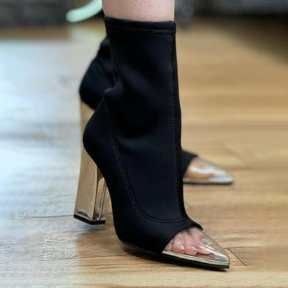 Women's Pointed-Toe Thick Heel Mid-Heel Woven Boots Ankle Boots