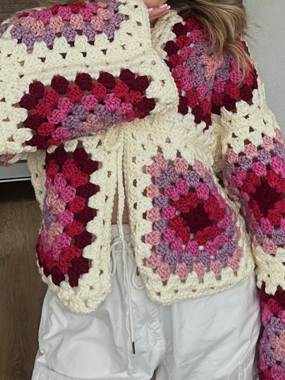 Knitted Long Sleeve Crochet Cardigan