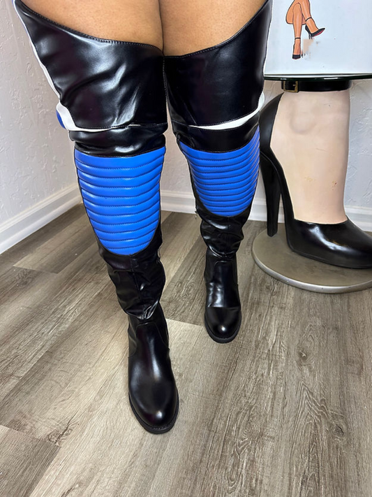 PU Leather Contrast Over-the-knee Flat Boots