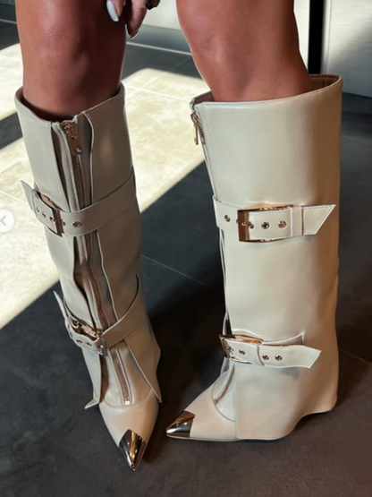 Double Buckle High Boots
