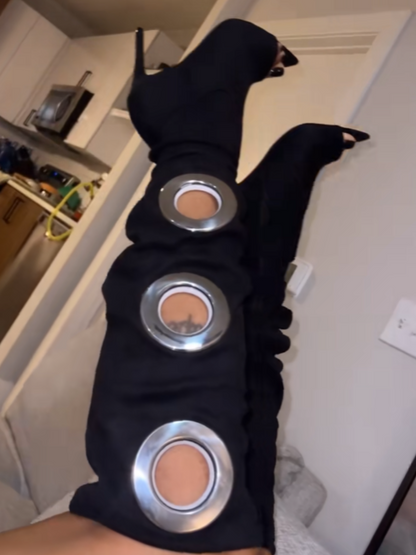 Metal Ring Open Toe Pumps