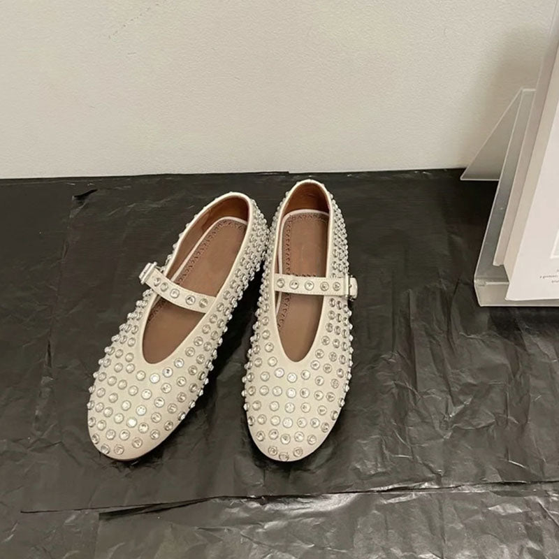 Rhinestone Studded Flat Comfortable Ballet Shoes