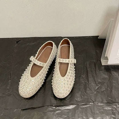 Rhinestone Studded Flat Comfortable Ballet Shoes