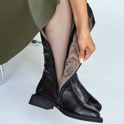 Square Heel Fleece-lined Zip Up Boots